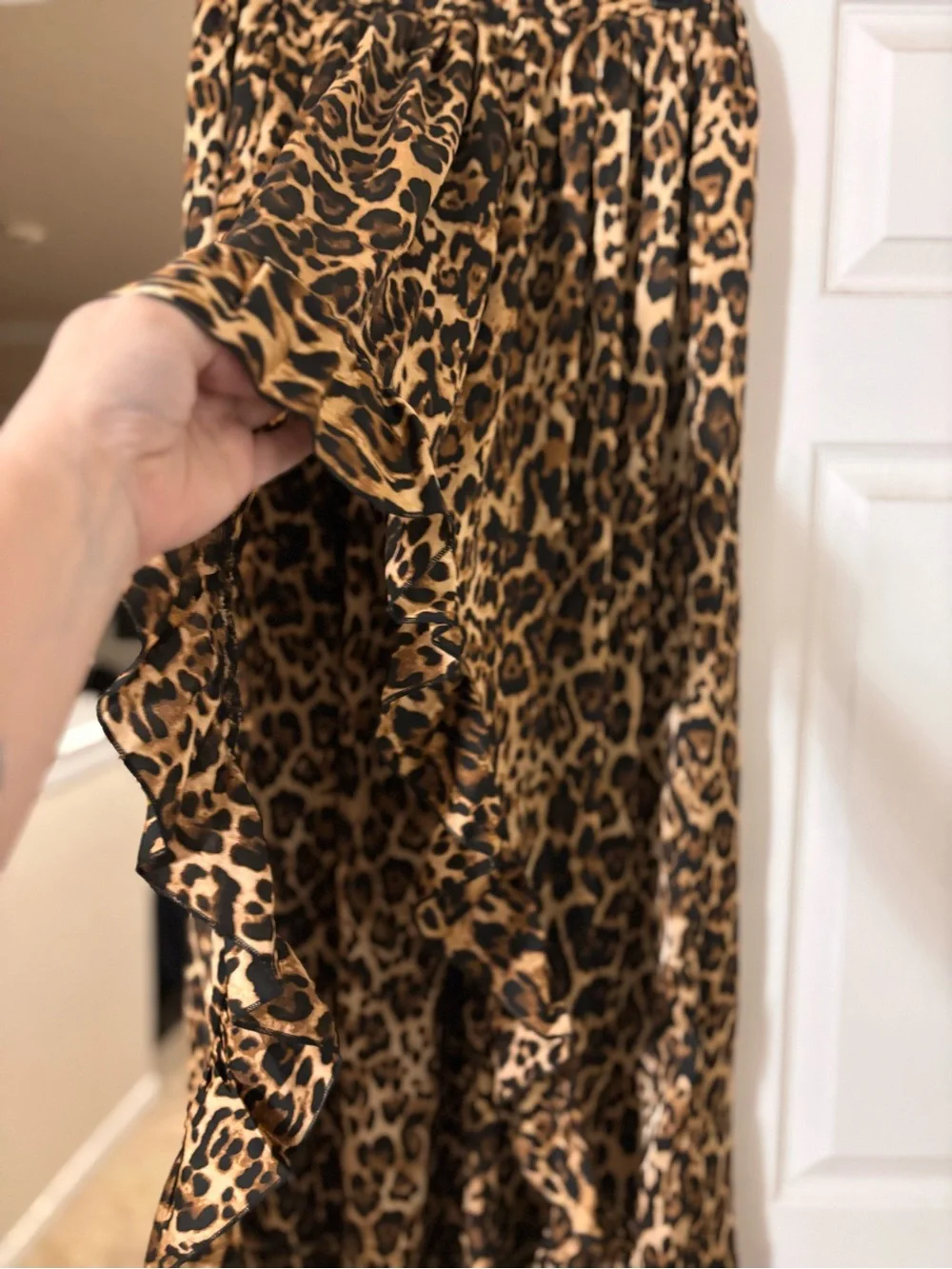 Leopard Print High-Low Maxi Skirt - Brown/Black